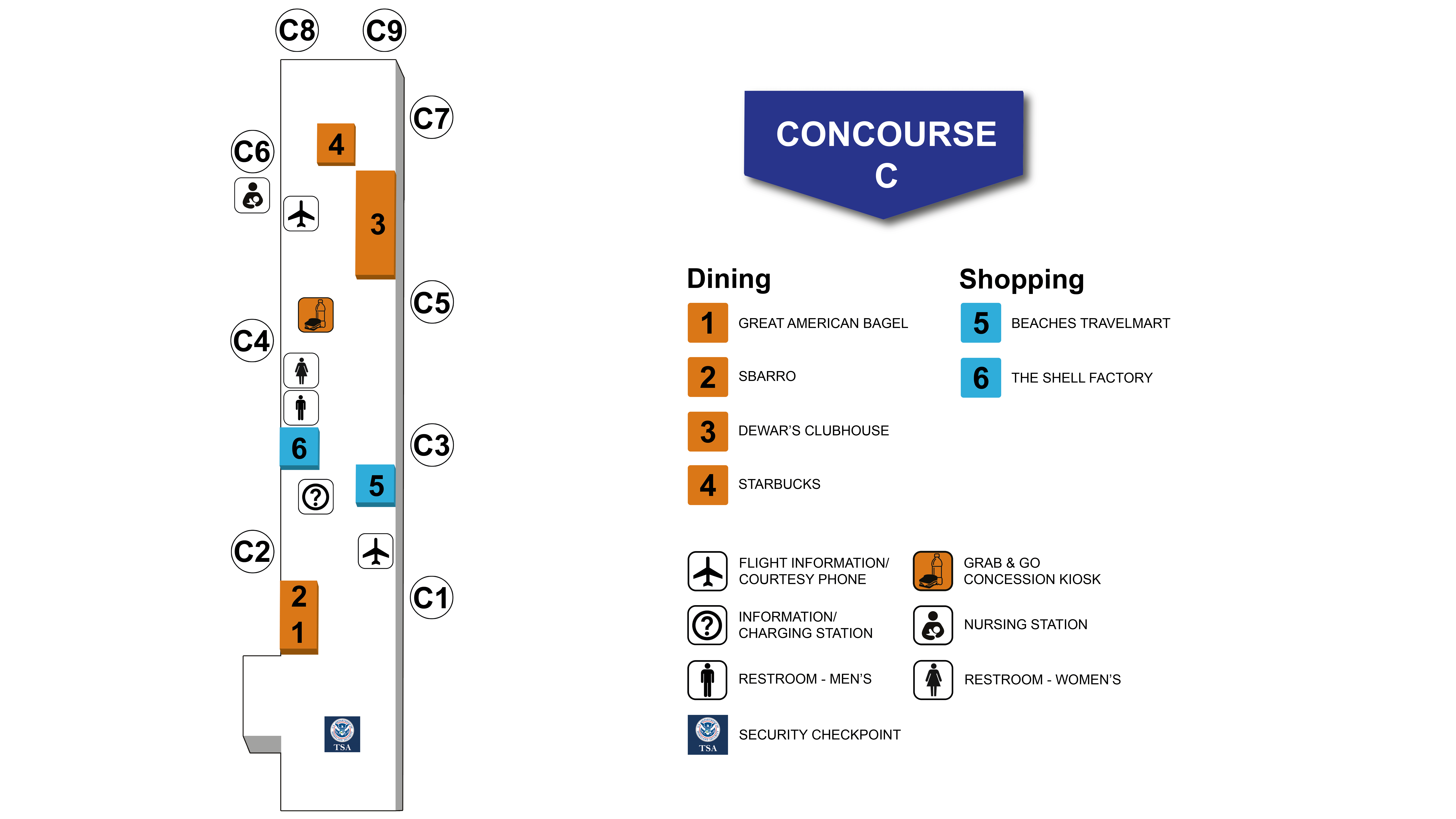 Southwest Florida International Airport Concourse C Map and Index
