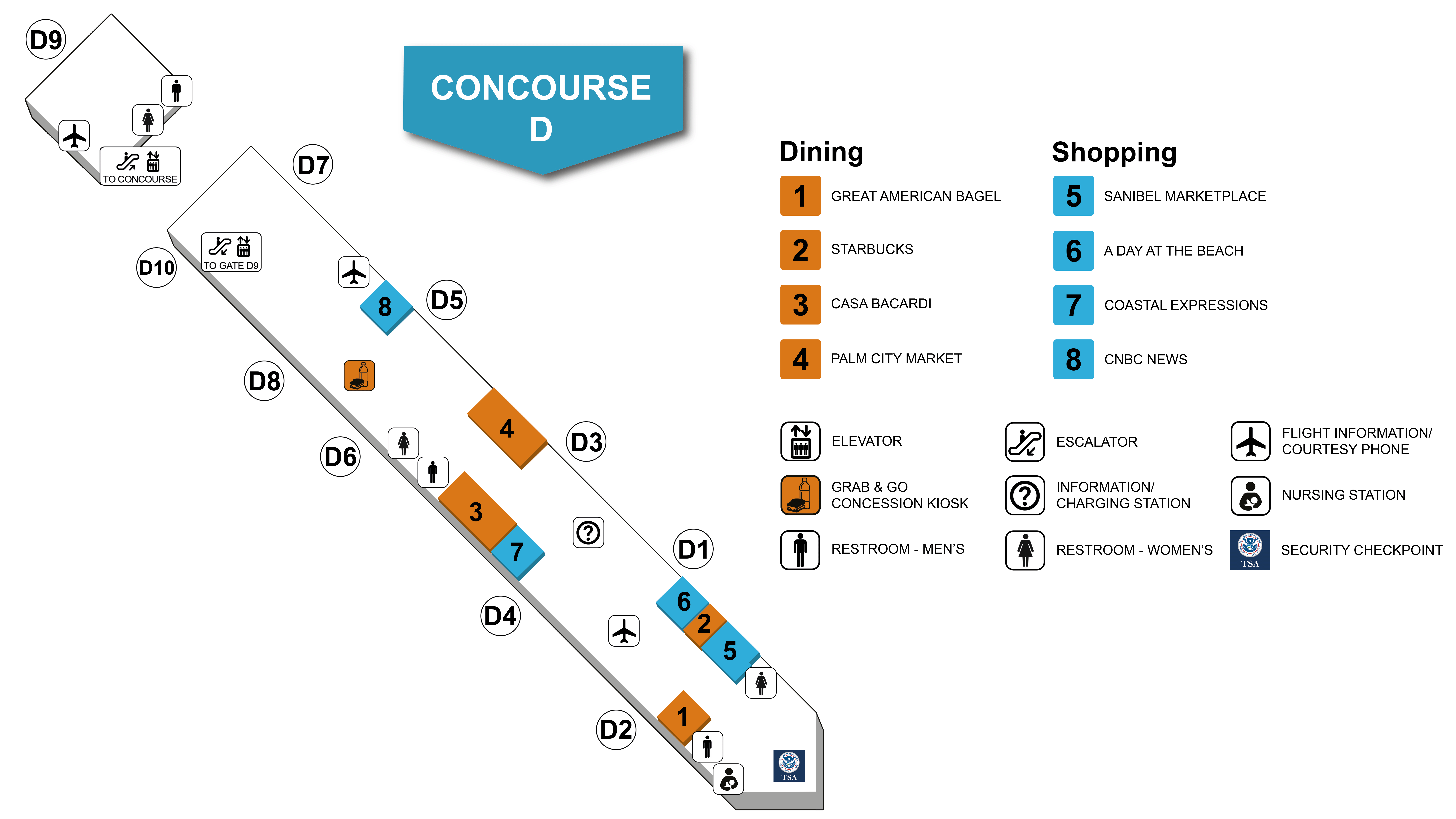 Southwest Florida International Airport Concourse D Map and Index