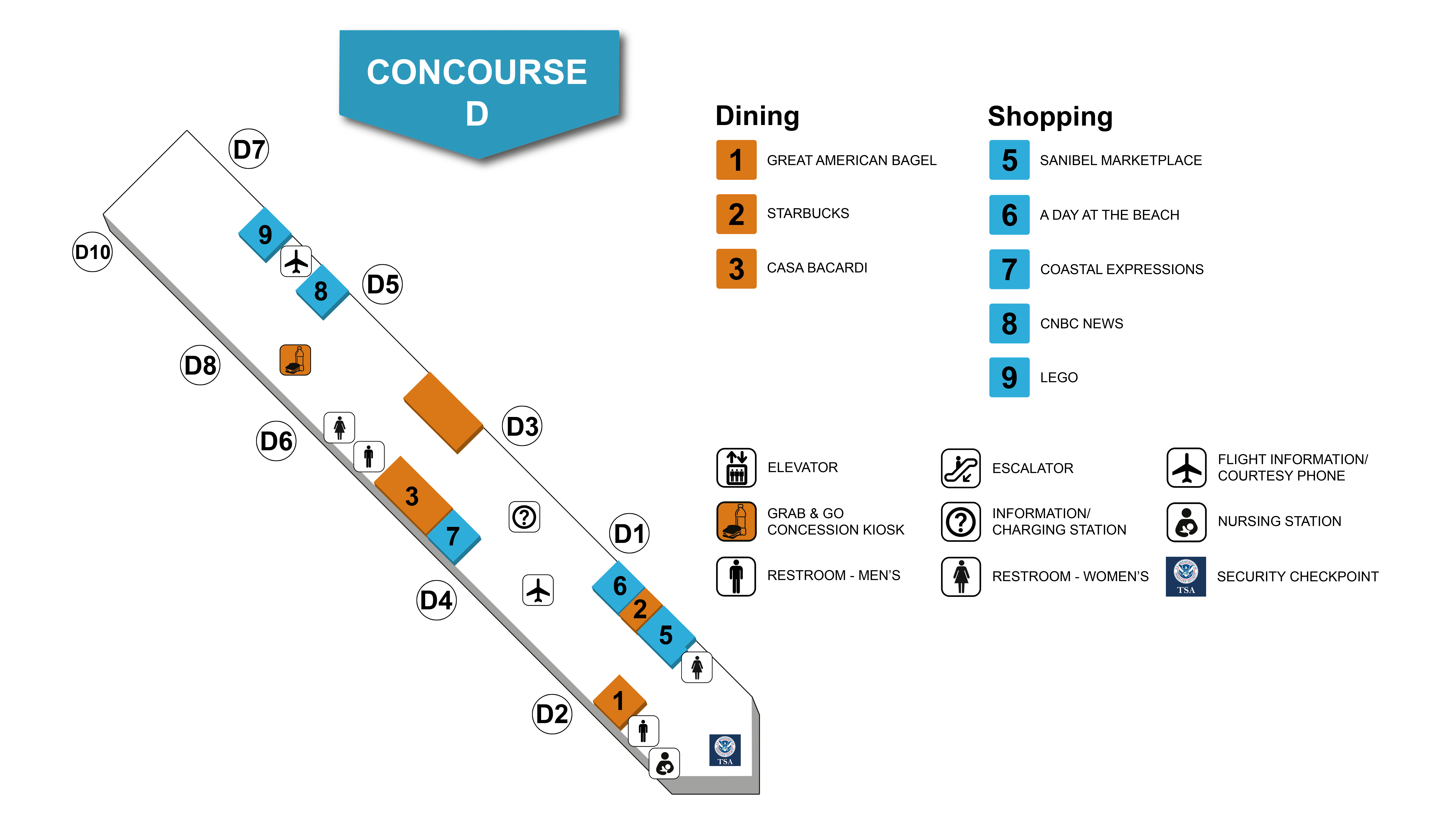 Southwest Florida International Airport Concourse D Map and Index